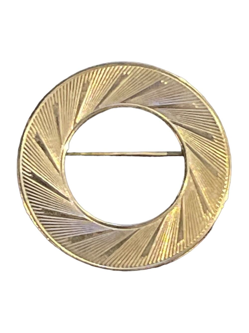 Vintage Gold Tone Round Textured Circle Fashion Brooch Pin 1.26 Inch